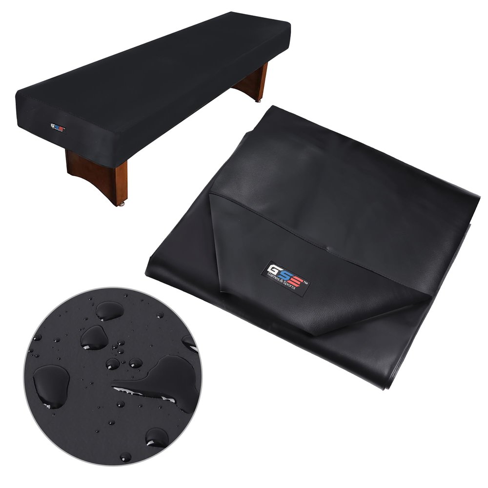 GSE Games & Sports Expert 14' Black Heavy-Duty Leatherette Shuffleboard Table Cover for Shuffleboard Table Accessories