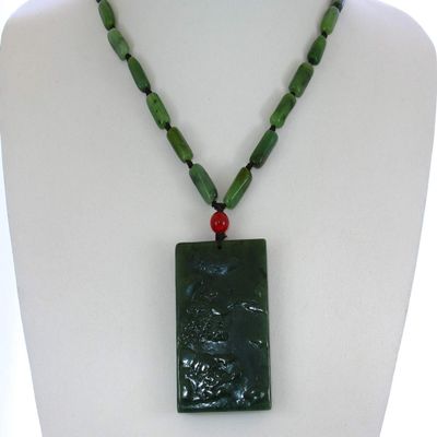 2.3" China Certified Nature Hetian Nephrite Green Jade Lucky Pine Tree Hand Carved Necklace Pendant 2533