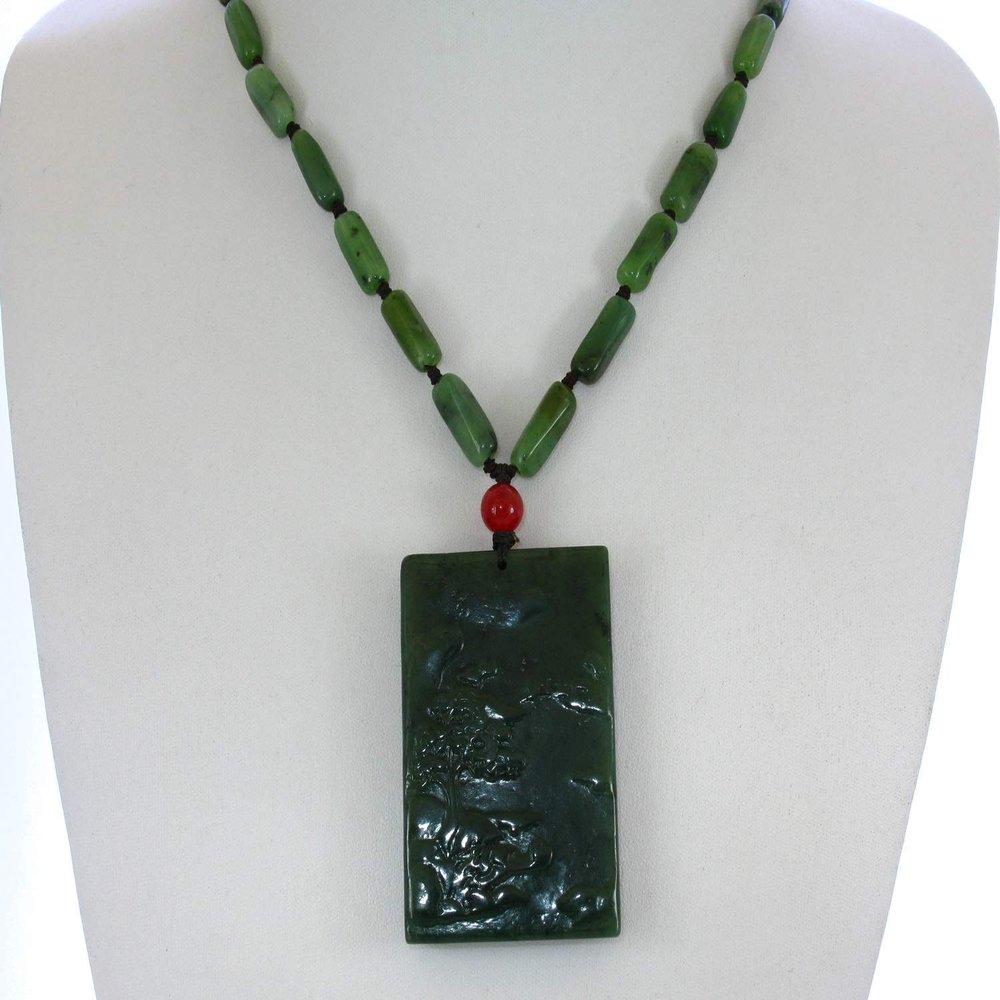 2.3" China Certified Nature Hetian Nephrite Green Jade Lucky Pine Tree Hand Carved Necklace Pendant 2533