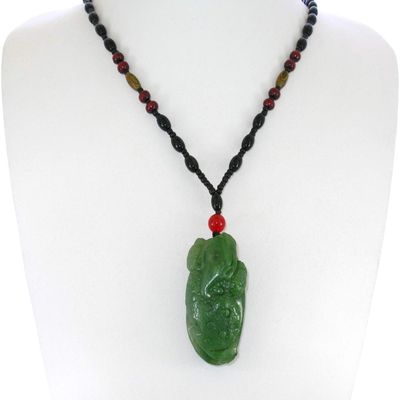 1.9" China Certified Nature Hetian Nephrite Green Jade Fortune Toad Hand Caved Necklace Pendant 2534