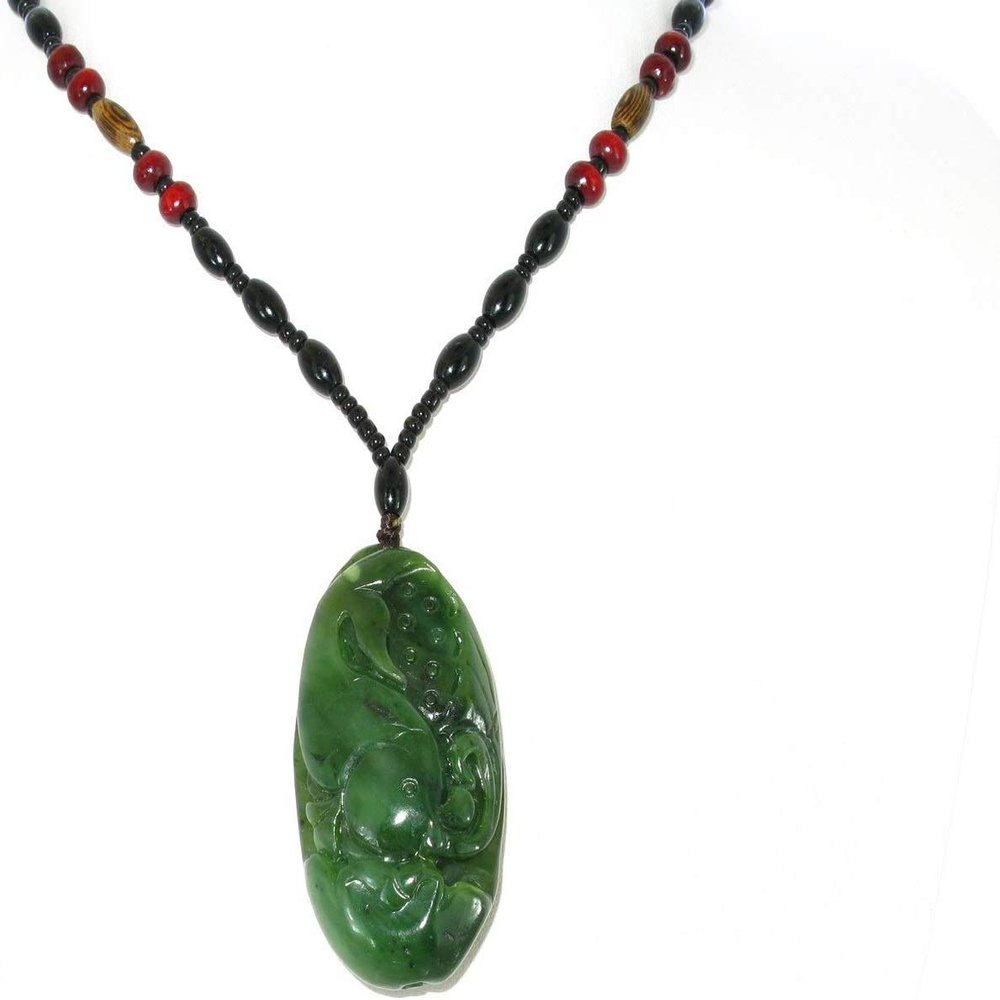 2.3" China Certified Nature Hetian Nephrite Green Jade Wealth Fish Hand Carved Necklace Pendant 2526