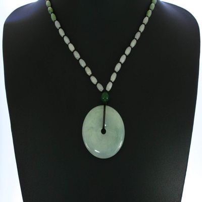 1.7" China Certified Grade A Nature Hisui Jadeite Jade Peace Button Hand Carved Neckalce Pendants 4714