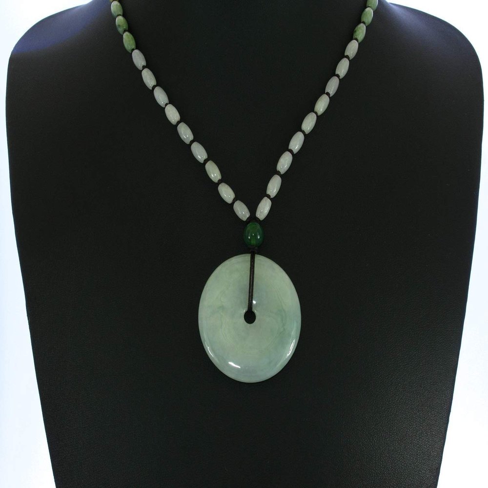 1.7" China Certified Grade A Nature Hisui Jadeite Jade Peace Button Hand Carved Neckalce Pendants 4714