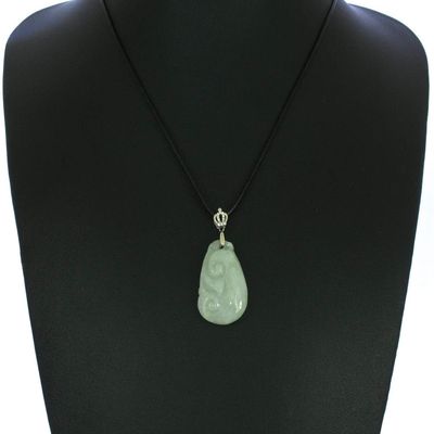 1.3" China Certified Grade A Nature Hisui Jadeite Jade Lucky Ruyi Hand Carved Neckalce Pendants (S925) 8652