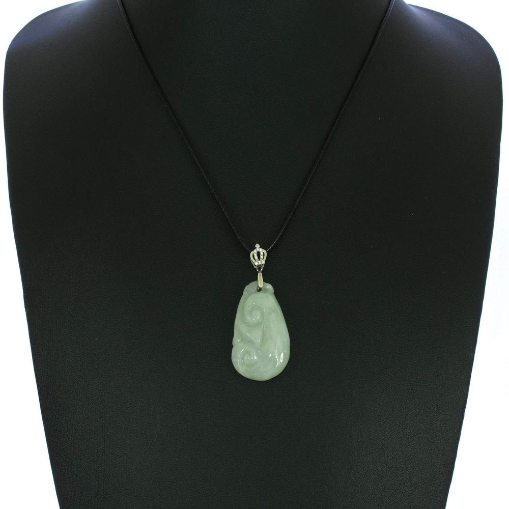 1.3" China Certified Grade A Nature Hisui Jadeite Jade Lucky Ruyi Hand Carved Neckalce Pendants (S925) 8652