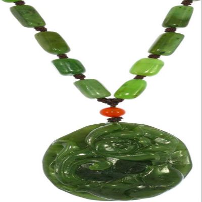 1.9" China Certified Nature Hetian Nephrite Green Jade Fortune Fish and Lotus Hand Carved Necklace Pendant 2528