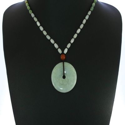 1.6" China Certified Grade A Nature Hisui Jadeite Jade Peace Button Hand Carved Neckalce Pendants 4710
