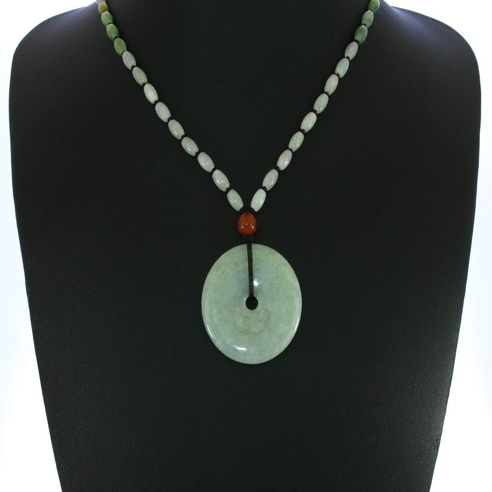 1.6" China Certified Grade A Nature Hisui Jadeite Jade Peace Button Hand Carved Neckalce Pendants 4710