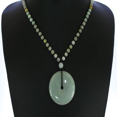 1.8" China Certified Grade A Nature Hisui Jadeite Jade Safety Button Hand Carved Neckalce Pendants 4713