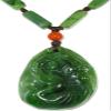 1.8" China Certified Nature Hetian Nephrite Green Jade Lucky Duck and Lotus Hand Carved Necklace Pendant 2548 view 2