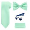 TIE G 5pcs Tie Set in Premium Gift Box : Solid Color Necktie, Satin Bow Tie, Pocket Square, Tie Bar, Cuff Links (D-BB Mint) view 1