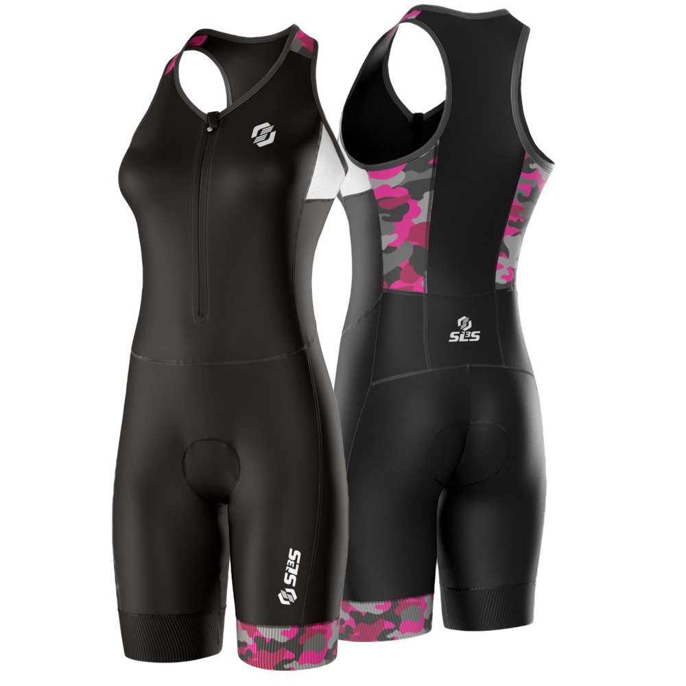 SLS3 Triathlon Suits Women - One Piece Tri Suit Women with Comfortable and Durable FRT Fabric - No Shelf Bra (Pink Camo, Small)