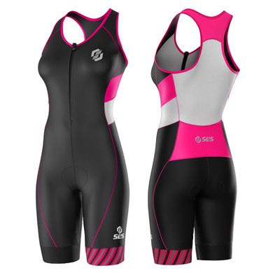 SLS3 Triathlon Suits Women  Sleeveless Trisuit Women - Premium FX Fabric, Tri Suit Womens Triathlon Suit, No Shelf Bra (Sky Pink, X-Small)