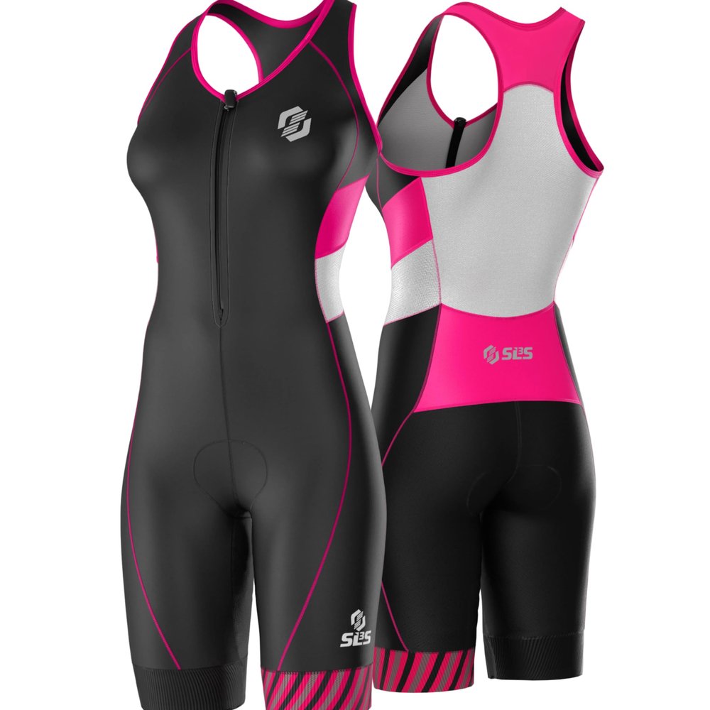 SLS3 Triathlon Suits Women Sleeveless Trisuit Women - Premium FX Fabric, Tri Suit Womens Triathlon Suit, No Shelf Bra (Sky Pink, Small)