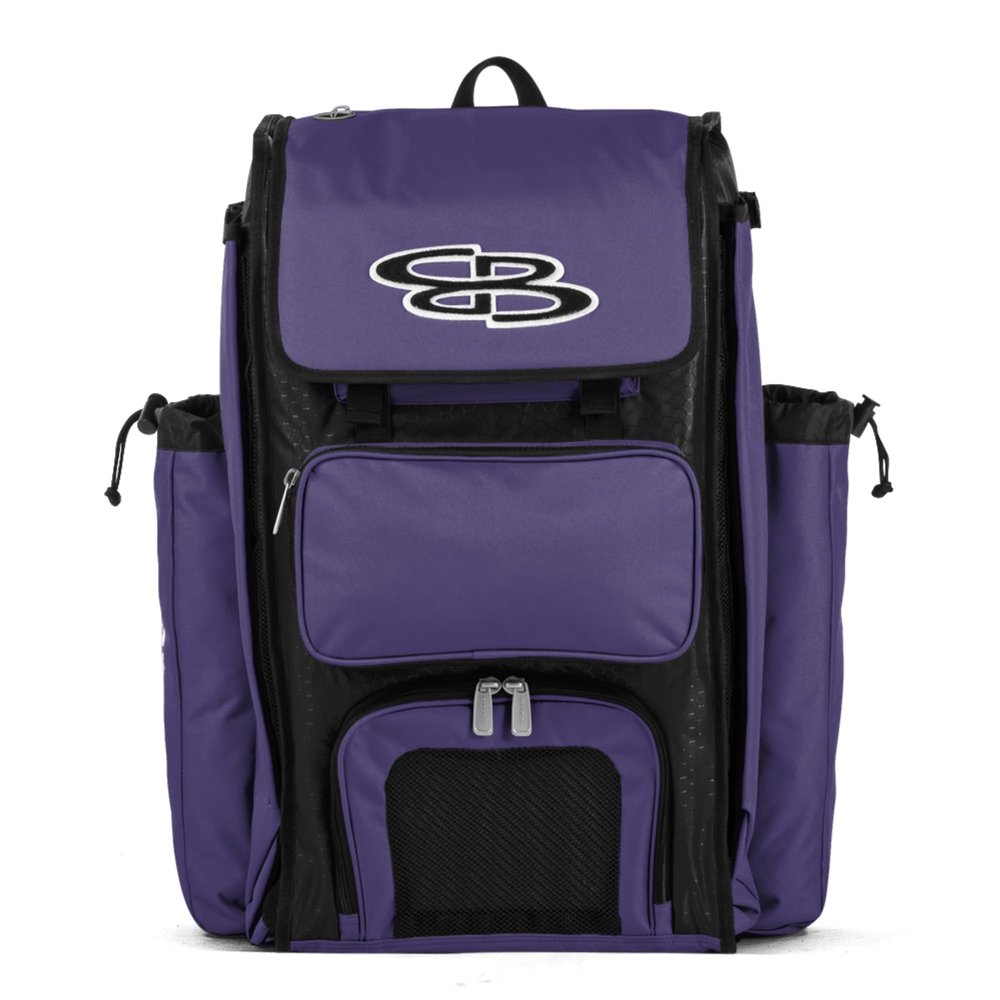 Boombah Catchers Superpack Bat Bag - 23-1/2" x 13-1/2" x 9-1/2" - Black/Purple - Holds 4 Bats - Backpack Version (no Wheels)