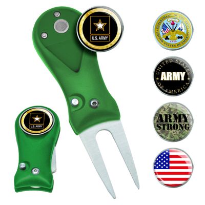 Clip Wipes Army Divot Tool & 5 Ball Markers (Green)