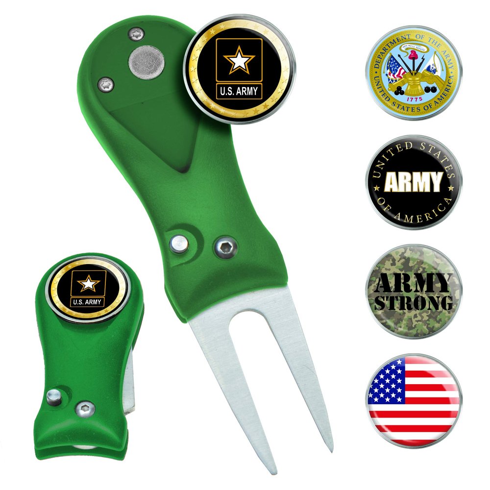 Clip Wipes Army Divot Tool & 5 Ball Markers (Green)