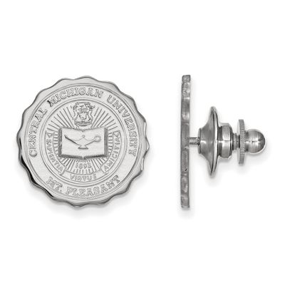 14k White Gold Central Michigan University Chippewas School Seal Lapel Pin 18x18mm