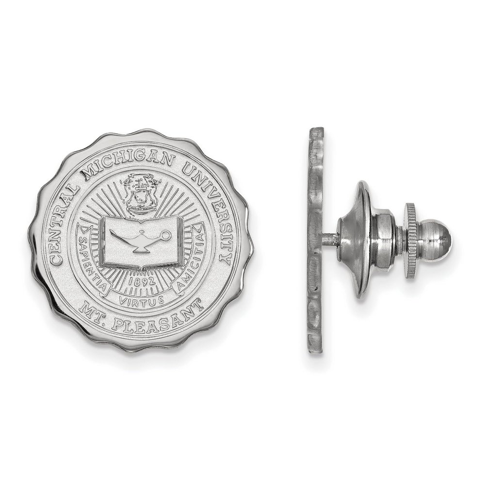 14k White Gold Central Michigan University Chippewas School Seal Lapel Pin 18x18mm