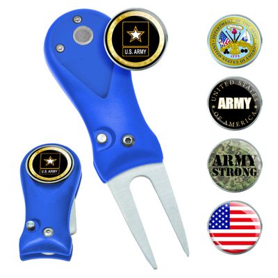 Clip Wipes Army Divot Tool & 5 Ball Markers (Blue)