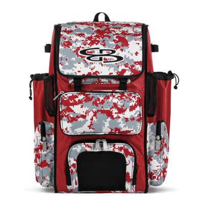 Boombah Superpack Bat Pack -Backpack Version (no wheels) - Holds 4 Bats - Camo Red/Gray - For Baseball or Softball