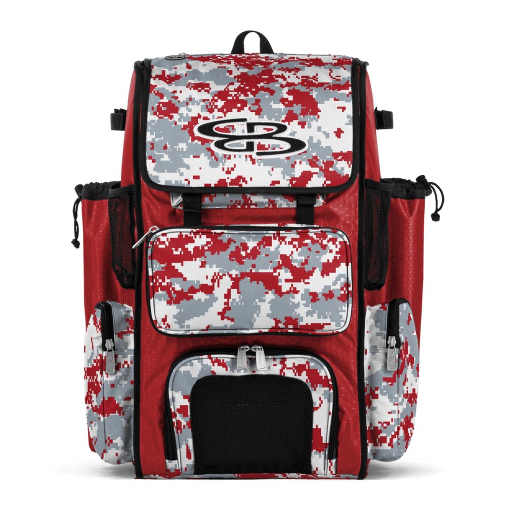 Boombah Superpack Bat Pack -Backpack Version (no wheels) - Holds 4 Bats - Camo Red/Gray - For Baseball or Softball