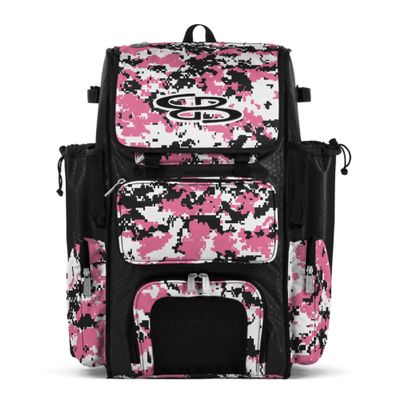Boombah Superpack Bat Pack -Backpack Version (no wheels) - Holds 4 Bats - Camo Black/Pink - For Baseball or Softball