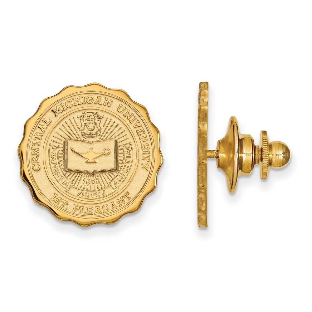 Central Michigan University Chippewas School Seal Lapel Pin in Gold Plated Sterling Silver 18x18mm