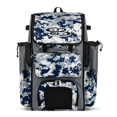 Boombah Superpack Bat Pack -Backpack Version (no wheels) - Holds 4 Bats - Camo Gray/Navy - For Baseball or Softball