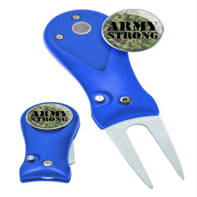 Clip Wipes Army Divot Tool Switchblade Style with Ball Marker (Blue-Strong)