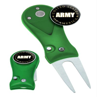 Clip Wipes Army Divot Tool Switchblade Style with Ball Marker (Green-Army)