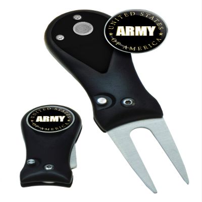 Clip Wipes Army Divot Tool Switchblade Style with Ball Marker (Black-Army)