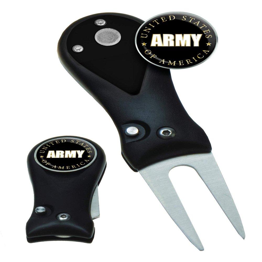 Clip Wipes Army Divot Tool Switchblade Style with Ball Marker (Black-Army)