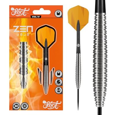 Shot Darts Steel Tip, Zen Dojo (18g / 20g), 80% Tungsten Barrel, Torpedo Shape, Front Balanced, Handcrafted Professional Dart Set and Flights Made in New Zealand, Steel Tip for Bristle Dartboard