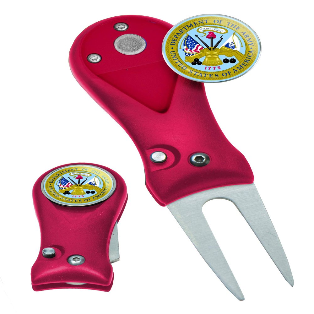 Clip Wipes Army Divot Tool Switchblade Style with Ball Marker (Red-Shield)