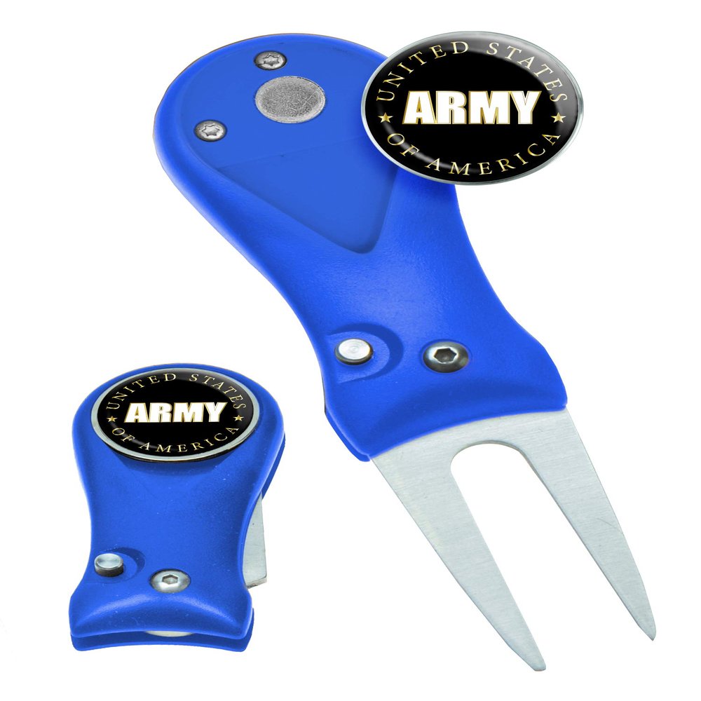 Clip Wipes Army Divot Tool Switchblade Style with Ball Marker (Blue-Army)