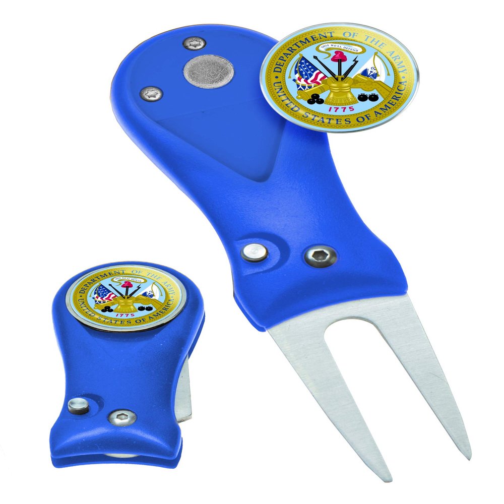 Clip Wipes Army Divot Tool Switchblade Style with Ball Marker (Blue-Shield)