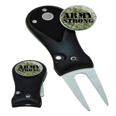 Clip Wipes Army Divot Tool Switchblade Style with Ball Marker (Black-Strong)