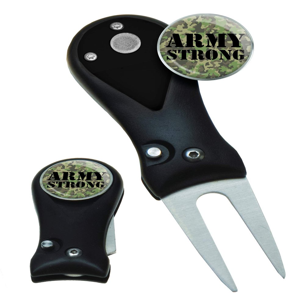 Clip Wipes Army Divot Tool Switchblade Style with Ball Marker (Black-Strong)