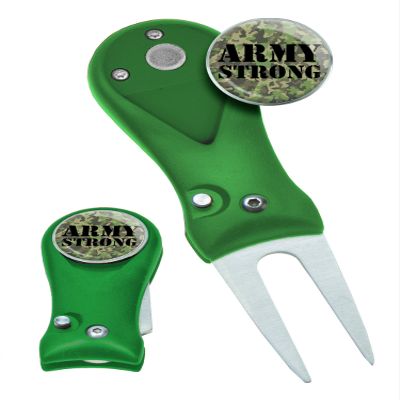 Clip Wipes Army Divot Tool Switchblade Style with Ball Marker (Green-Strong)