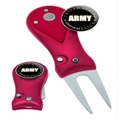 Clip Wipes Army Divot Tool Switchblade Style with Ball Marker (Red-Army)