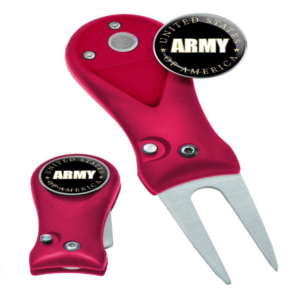 Clip Wipes Army Divot Tool Switchblade Style with Ball Marker (Red-Army)