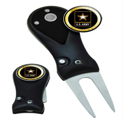 Clip Wipes Army Divot Tool Switchblade Style with Ball Marker (Black-US Army)