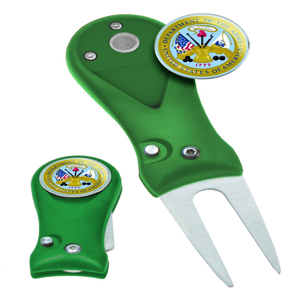 Clip Wipes Army Divot Tool Switchblade Style with Ball Marker (Green-Shield)