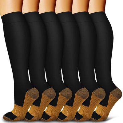 6 Pack Copper Compression Socks for Women and Men Circulation-Best Support for Medical,Running,Nursing,Athletic