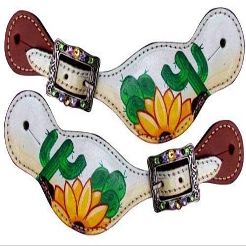 Showman Ladies Sunflower & Cactus Overlay Leather Spur Straps! New Horse TACK!