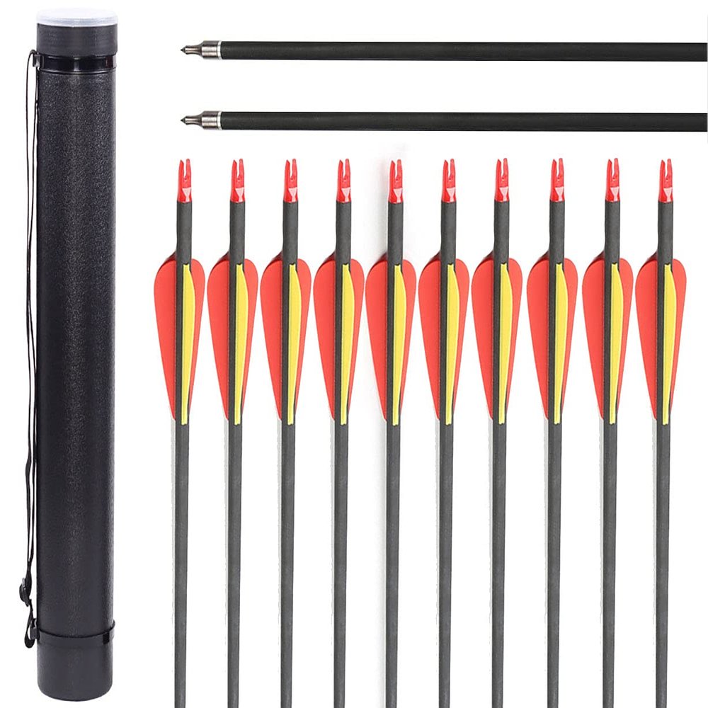 Obert 12Pcs Archery Pure Carbon Arrows 30 Inch Hunting Arrows Spine 350 with Screw-in Arrow Tips for Recurve Bow & Compound Bow