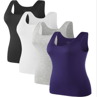 Air Curvey 4 Pack Tank Top for Women Basic Undershirt Tanks Sleeveless Casual Shirts Soft Seamless Layering Tops Black White Grey Navy M