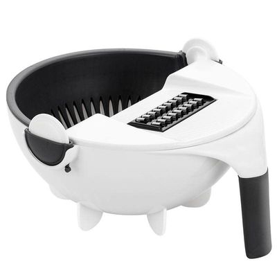 Rotate The Vegetable Cutter with Drain Basket Magic 9 in 1 Slicer, Multi-Functional Large Capacity Veggie Fruit Shredder Grater Slicer Kitchen Tool with 8 Dicing Blades (White)