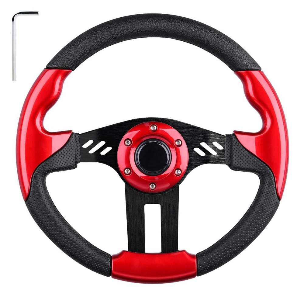 Golf Cart Steering Wheel with Premium Grip Leather fit EZGO TXT/RXV, Club Car DS/Precedent/Tempo/Onward, Yamaha G1-G29 Golf Carts, Universal Golf Cart Steering Wheel with Ergonomic Design